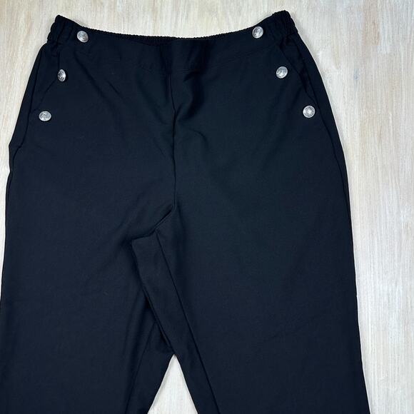 Eloquii Black Straight Leg Nautical Silver Button Detail Work Pull On Pants 20 - Picture 2 of 14
